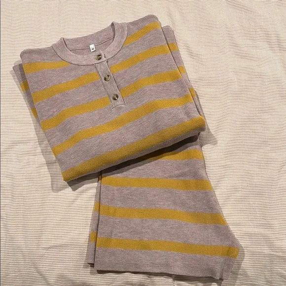 Striped Knit Lounge Shorts in Pink and Mustard - Picture 4 of 6